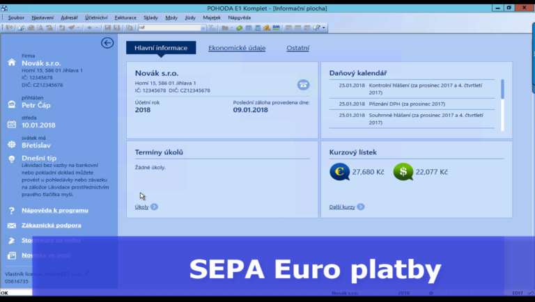 Odeslání SEPA EuroPlatby z programu POHODA